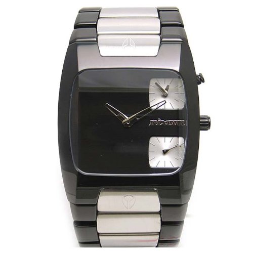 Nixon A060035 Men's Banks Two Tone Black IP Stainless Steel Black Dial Dual Time Watch