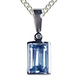 9CT White Gold Diamond Set Created Square Aquamarine Pendant with 18 Curb Chain