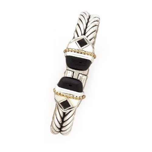18K Yellow Gold and Sterling Silver Onyx Cuff