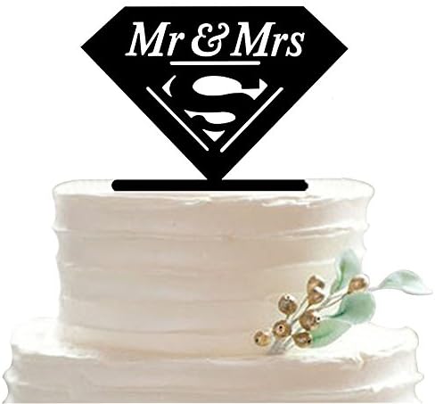 Hit Newton® Mr &amp; Mrs Wedding Monogram Cake Topper - Superman Symbol, Black Acrylic, Fits in Wedding Cake Over 5 Inch