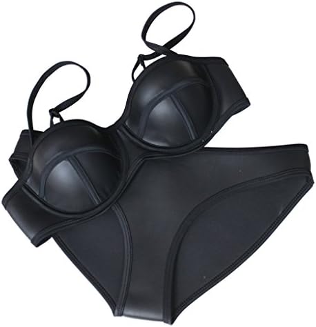 SISSIJOE Women Structured Bright Wet Suit Neoprene Bikini Swimsuit Swimwear Black Medium