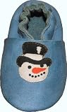 Plateau Krabbelschuhe Lederpuschen Krabbelpuschen Kinderschuhe Schneemann Blau