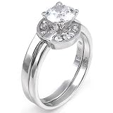 Cubic Zirconia Silver Wedding Ring Set - size 5