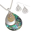 Teardrop Shape Abalone with Silvertone Overlay Statement Necklace And Earring Set Fashion Jewelry