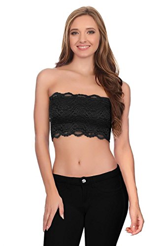 Simlu Womens Sexy Fashion Lace Bandeau Strapless Stretchy Tube Top Layering Bra