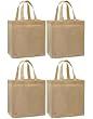 Reusable Grocery Tote w/ 2 Corner Bottle Holders, Tan 4 Pack