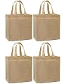 Reusable Grocery Tote w/ 2 Corner Bottle Holders, Tan 4 Pack