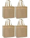Reusable Grocery Tote w/ 2 Corner Bottle Holders, Tan 4 Pack