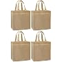 Reusable Grocery Tote w/ 2 Corner Bottle Holders, Tan 4 Pack