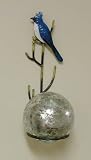 Metal Bluejay Wall D&eacute;cor with Silver Leaf Glass Gazing Globe (5 inch)