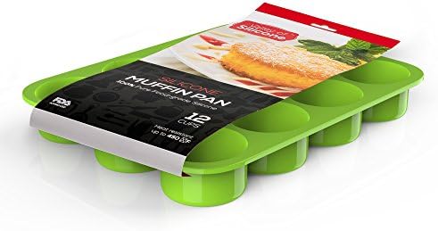 Silicone Muffin Pan Premium Food Grade Silicone for Maximum Quality & Durability - #1 Selling 12 Cup Silicone Muffin Pan Non-stick, Easy-to-clean All Silicone No Fillers - By Valley of SiliconeTM (Green)