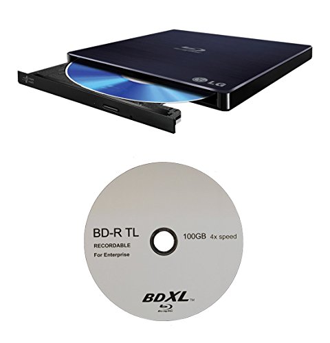LG 6x WP50NB40 Ultra Slim Portable Blu-ray Writer Bundle with 1 BDXL 100GB Disc - Supports M-DISC and BDXL Discs, Mac OS X Compatible (Black, Retail)