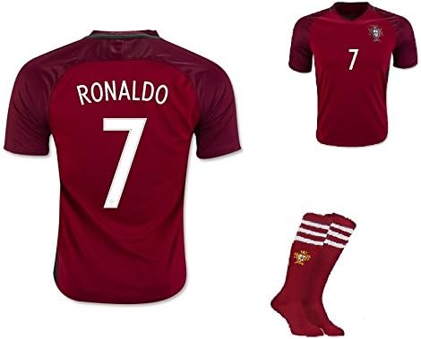 SARM® #7 Ronaldo Portugal National Home Kid Soccer Jersey &amp; Matching Shorts &amp; Socks Set (Lates Season) (Youth S (6 to 8 Years Old))