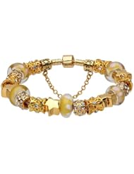 ( 7.8inch/20cm ) Fashion Beautiful European Style Blue Murano Glass Beads Golden I LOVE YOU heart Charm Beaded Gold Plated Bracelet fit for Pandora, Chamilia, Troll, Biagi Jewelry Jewellery for Women Girls