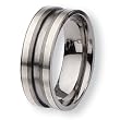 Sterling Silver Inlaid Grooved Brushed Titanium Ring (8.0 mm) - Sizes 6-13