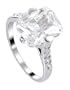 Nickel Free Sterling Silver 11 x 12mm Emerald Cut Cubic Zirconia Accents Polished Finished Rhodium plated 2mm Band Ring Size 10