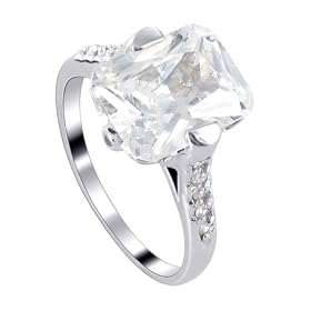 Buy Sterling Silver Band Emerald Cut Cubic Zirconia Accents Ring Size 5 to 10 by Gem Avenue