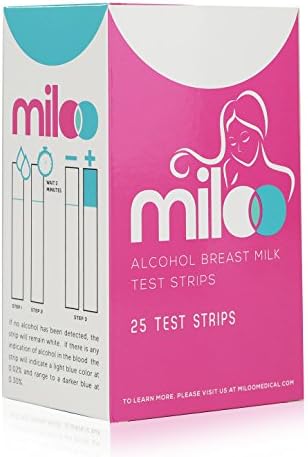 Breast Milk Alcohol Test Strips for Breastfeeding Moms for Rapid Reliable Testing of the Presence of Alcohol in Breast Milk with Graded Results by Miloo - 25 Strips - Pack of 2 (50 total)