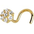 Solid 14KT Yellow Gold Clear CZ Flower Nose Screw Ring