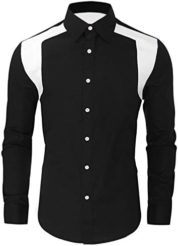 HRYfashion Mens Elegant 2 Toned Button Down Shirt HRYNMS351S-BLACK-US XXL