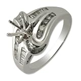 0.50cttw Natural White Round and Baguette Diamonds (SI-Clarity,GH-Color) Engagement Semi-mount Ring in 14K White Gold.