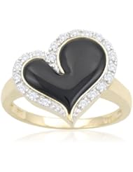 10k Yellow Gold Heart Onyx Diamond Ring (1/6 cttw, I-J Color, I2-3 Clarity)