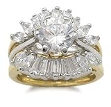 CZ Wedding Rings - Two Tone CZ Engagement Ring with Wedding Ring Guard Size 5