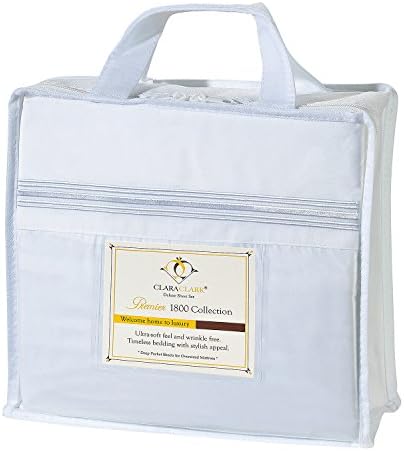 Clara Clark Designer White Sheet set Cal-King size, 1800 Collection, 5-Stripe Embroidered, White