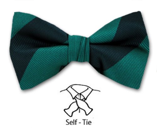 FBTS-ADF-402 - Teal Green - Navy - Self - Tie College Stripe Bow Tie