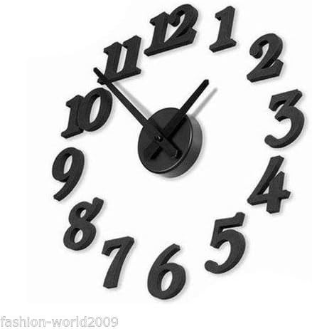Amyove New DIY 3D Modern Frameless Wall Clock Watches Sticker Hours DIY Home Decoration Black