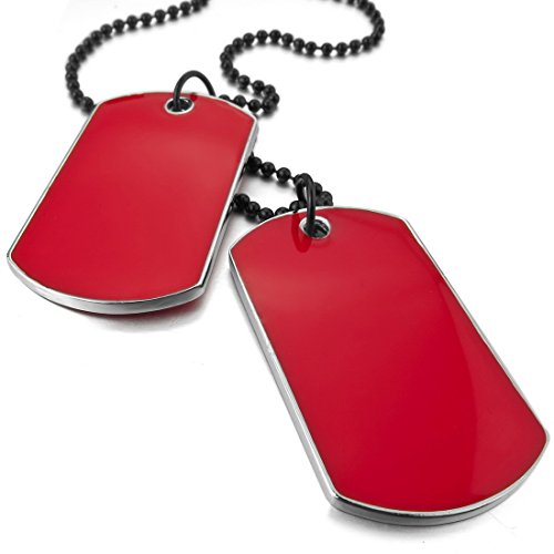Men's 2PCS Alloy Enamel Pendant Necklace Red Army Name Double Dog Tag Biker 27 Inch Chain