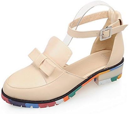 AmooTa Women's Buckle Low-heels PU Round Closed Toe Solid Sandals, Beige, 41