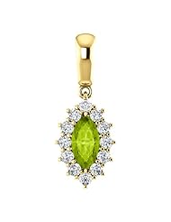 18K Yellow Gold 8.00x4.00mm Marquise Cut Peridot and Diamond Pendant -- LIFETIME WARRANTY
