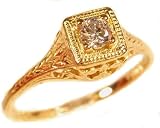 14k Yellow Gold Antique Style Filigree .18ct Moissanite Ring