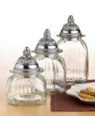 Artland Glass Canister with Ornate Silver Lid Set of 3