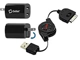 Cellet 1000mAh Dual USB Travel & home Charger With Retractable USB, & Folding Travel Blade For Apple iPhone 3G, iPhone 3G S, iPod Classic, Touch, Nano