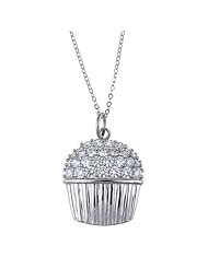 Sterling Silver CZ Cupcake Pendant with Chain