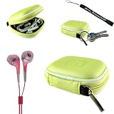 Earphone Case - Clamshell Style with Zipper Enclosure, Inner Pocket, and Durable Exterior! + Includes a 4-inch eBigValue Determination Hand Strap as a gift!! + Includes a Set of Hi-Fi Noise-Reducing Ear Buds Headphones for your MP3 Players 3.5mm stereo Jack