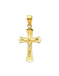 14K Yellow Gold Jesus Cross Religious Charm Pendant
