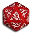 1 (One) Single d20 - Q-Workshop: Carved Elvish / Elven d20 Dice / Die (Red & White)