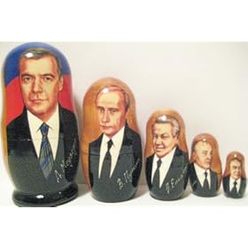 Russian new President: Medvedev, Putin, Yeltsin, Gorbachev, Brezhnev 5pc/6-7in Nesting Doll #m.medvedev.7