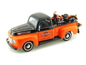 1948 Ford F1 Harley Davidson Truck 1/25 & 1948 Knucklehead Motorcycle Black Over Orange