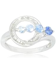10k White Gold Shades of Ceylon Sapphire and Diamond-Accented in Love Ring