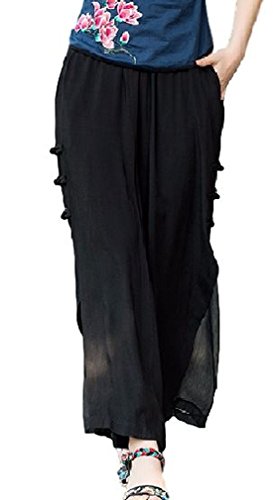 ナナコレクション Nana_Collection 秋 ゆったり 柔らか シフォン サイド 透け感 チャイナ風 ロング ワイド パンツ