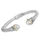  18K Yellow Gold and Sterling Silver White Mabe Pearl Cuff Bracelet