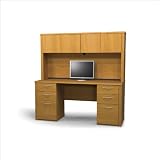 Bestar Embassy Home Office Wood Credenza Desk Set with Hutch in Cappuccino Cherry