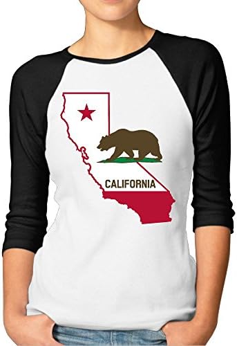 California Skull Flag Lady 3/4 Sleeve Screw Neck T Shirt