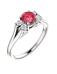 18K White Gold 5.00mm Round Cut Pink Spinel and Diamond Ring -- LIFETIME WARRANTY