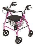 Lumex Aluminum Rollator with Curved Back Wheels, 8 Inches, Pink