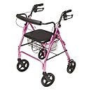Lumex Aluminum Rollator with Curved Back Wheels, 8 Inches, Pink